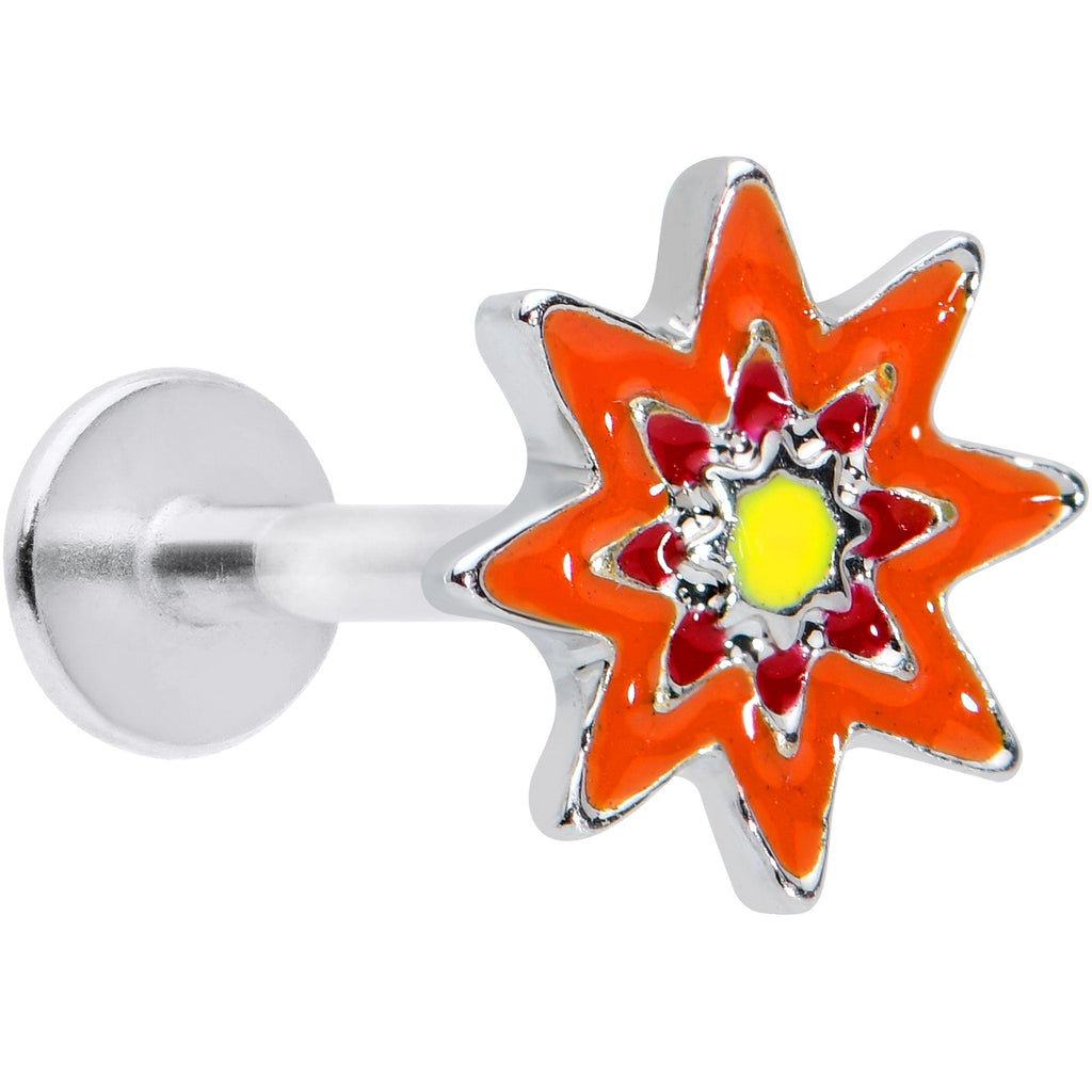 BodyCandy 16G 5/16 Red Orange Yellow Fanciful Flower Labret Monroe Tragus — main product shot