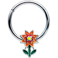 BodyCandy 16G 3/8 Red Orange Yellow Fanciful Flower Hinged Segment Ring — main product shot