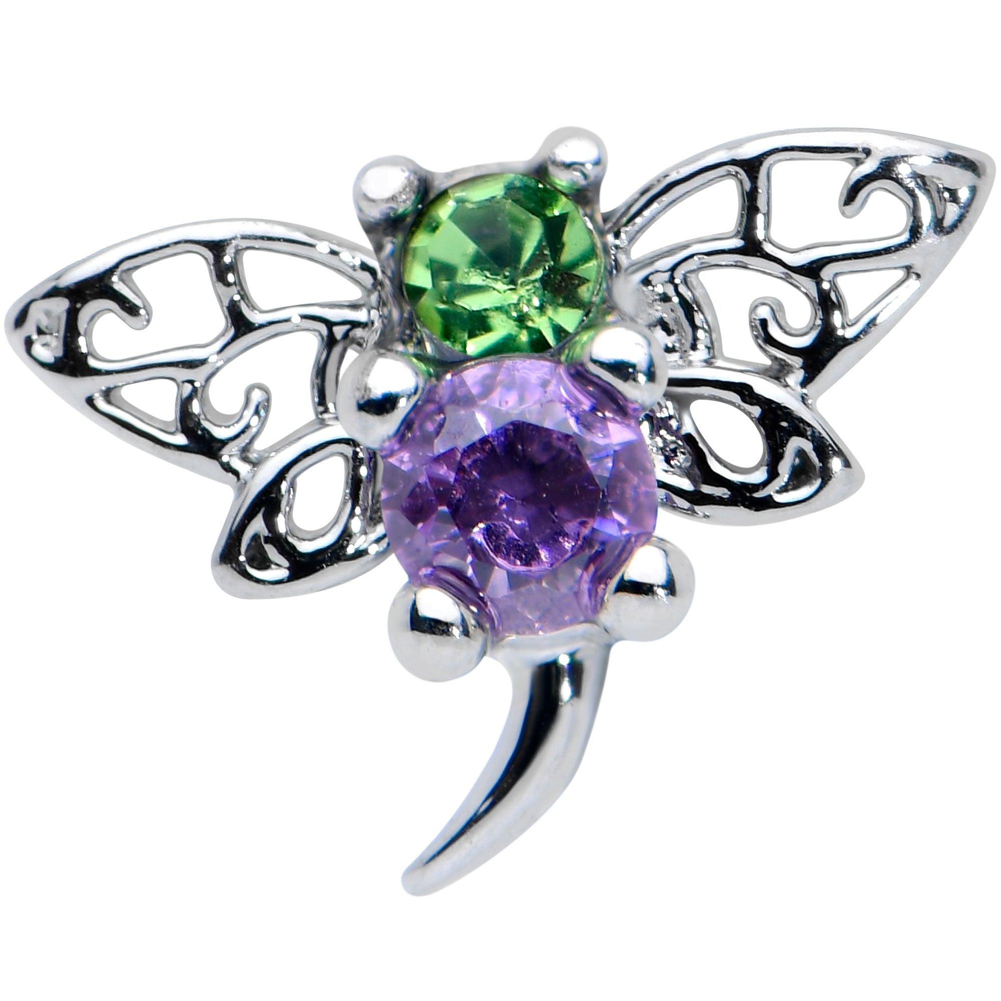 BodyCandy 20G 5/16 Green Purple Gem Dragonfly Nose Hoop — detail close-up