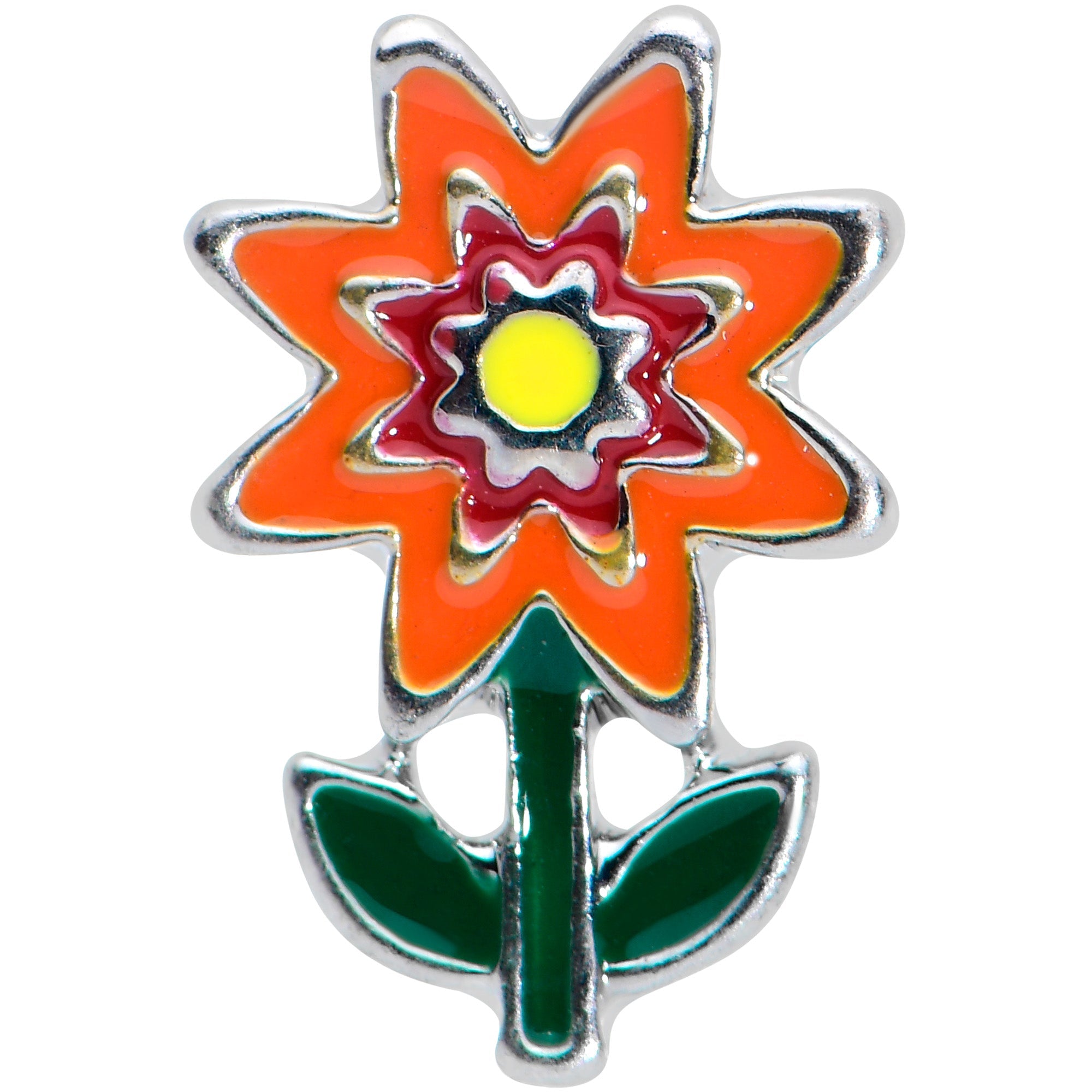 BodyCandy 16G 1/4 Red Orange Fanciful Flower Cartilage Tragus Earring — detail close-up