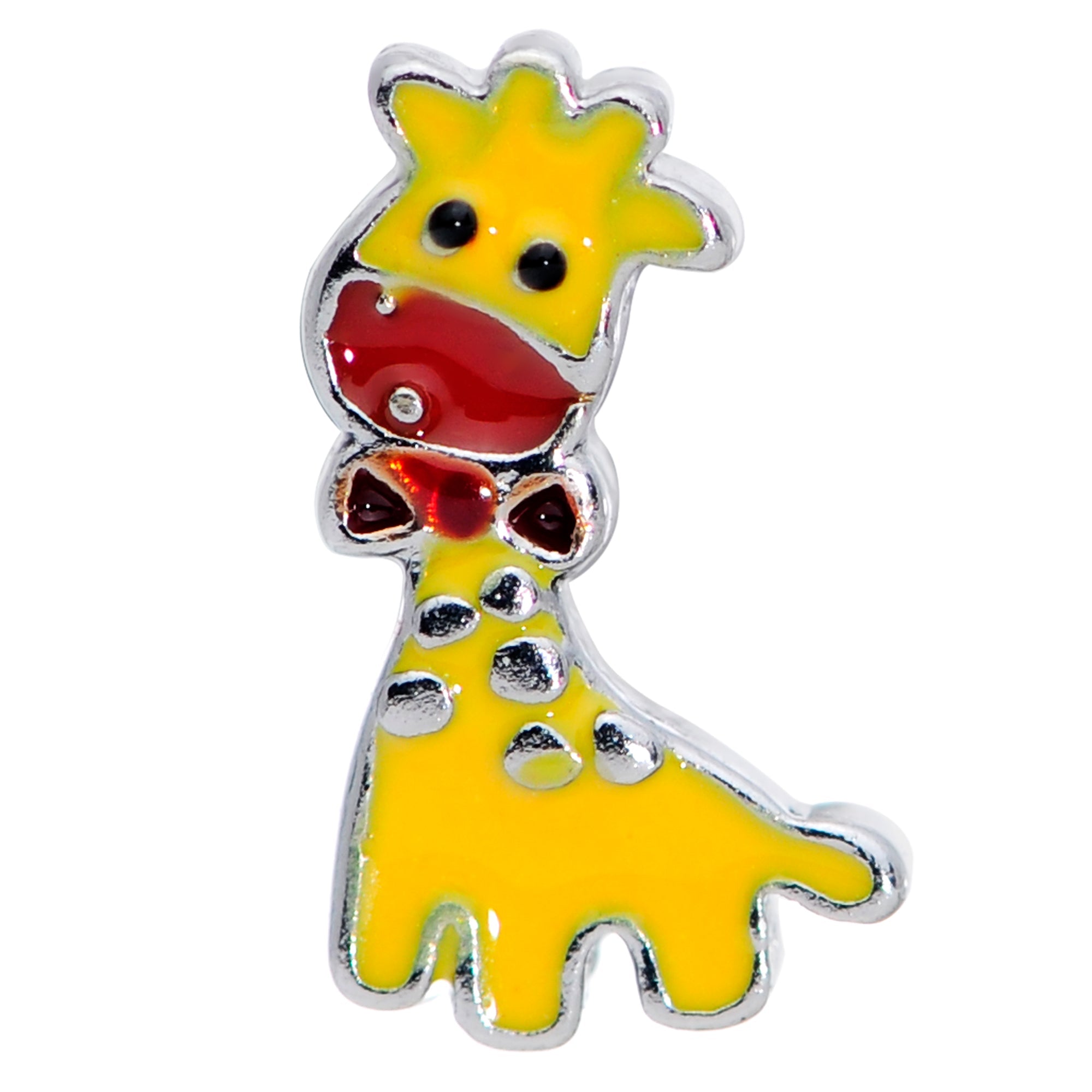 BodyCandy 16G 5/16 Bow Tie Yellow Red Giraffe Labret Monroe Tragus — detail close-up
