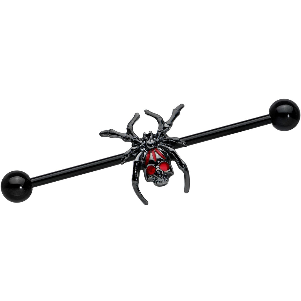 BodyCandy 14G Red Gem Black Widow Spider Halloween Industrial Barbell 38mm — main product shot