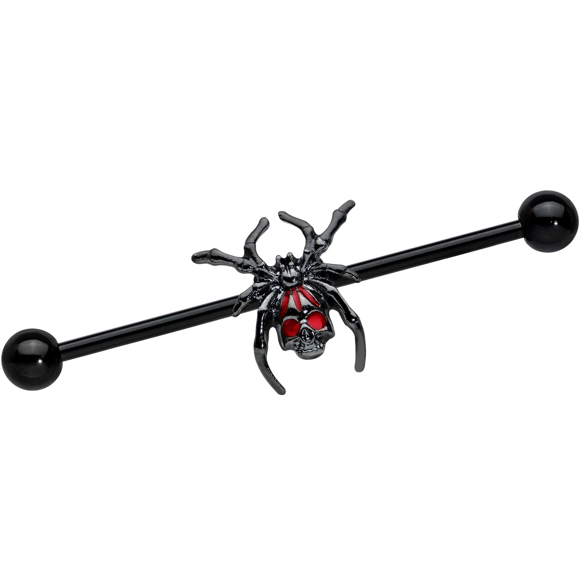 BodyCandy 14G Red Gem Black Widow Spider Halloween Industrial Barbell 38mm — main product shot