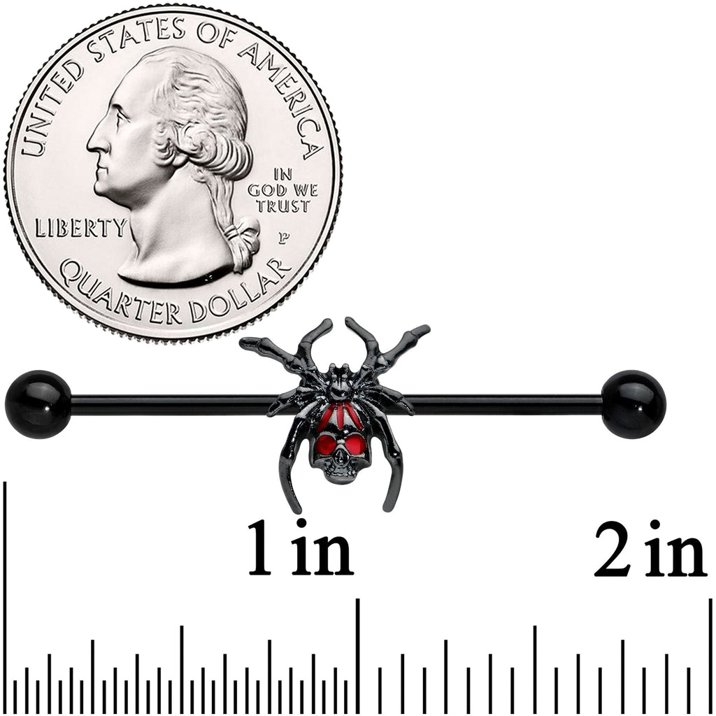 BodyCandy 14G Red Gem Black Widow Spider Halloween Industrial Barbell 38mm — detail close-up