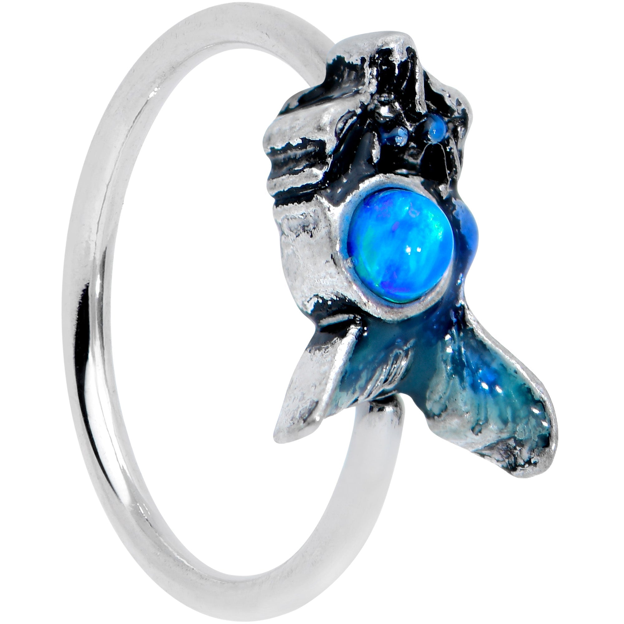BodyCandy 20G 5/16 Blue Synthetic Opal Blue Tail Mermaid Nose Hoop — main product shot