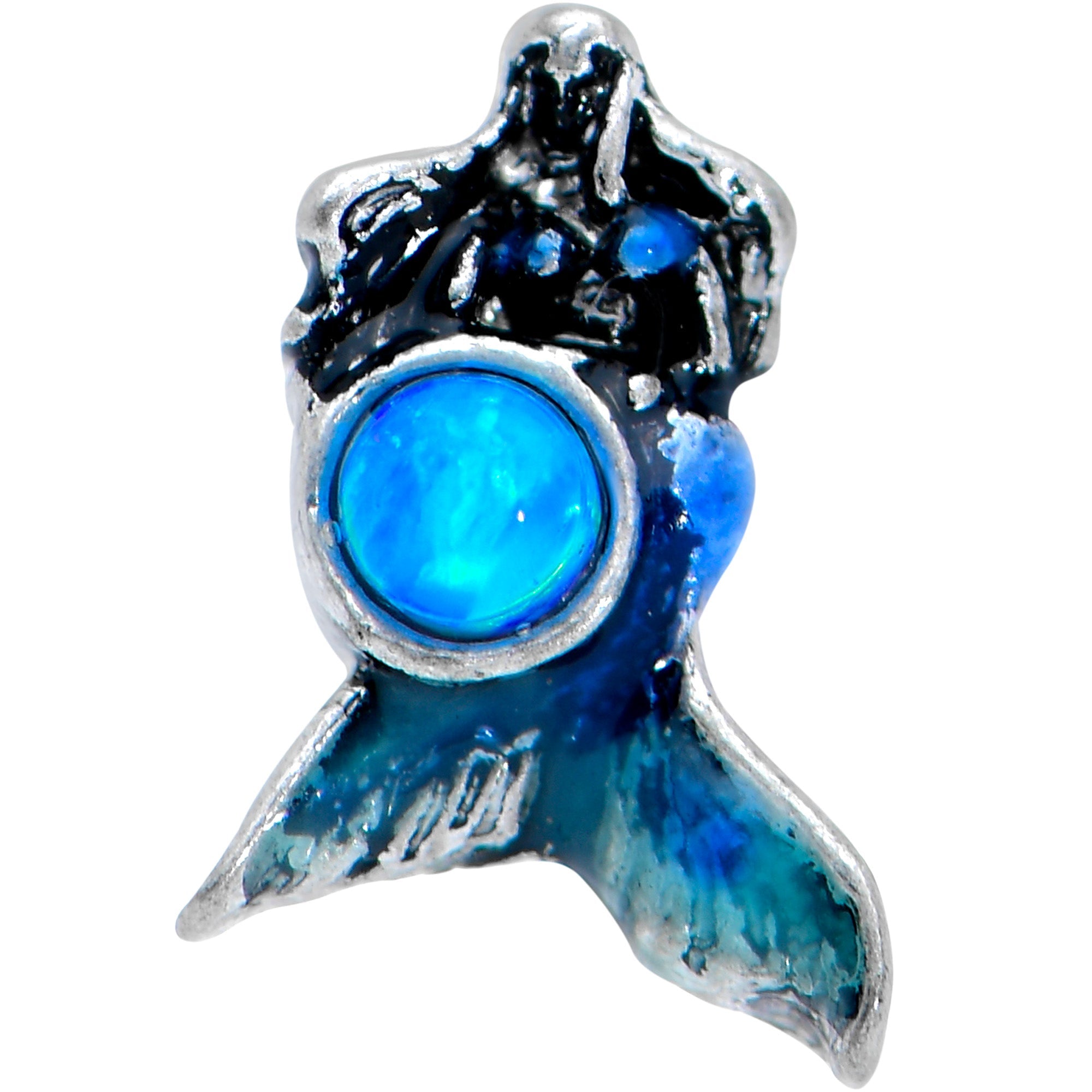 BodyCandy 20G 5/16 Blue Synthetic Opal Blue Tail Mermaid Nose Hoop — detail close-up