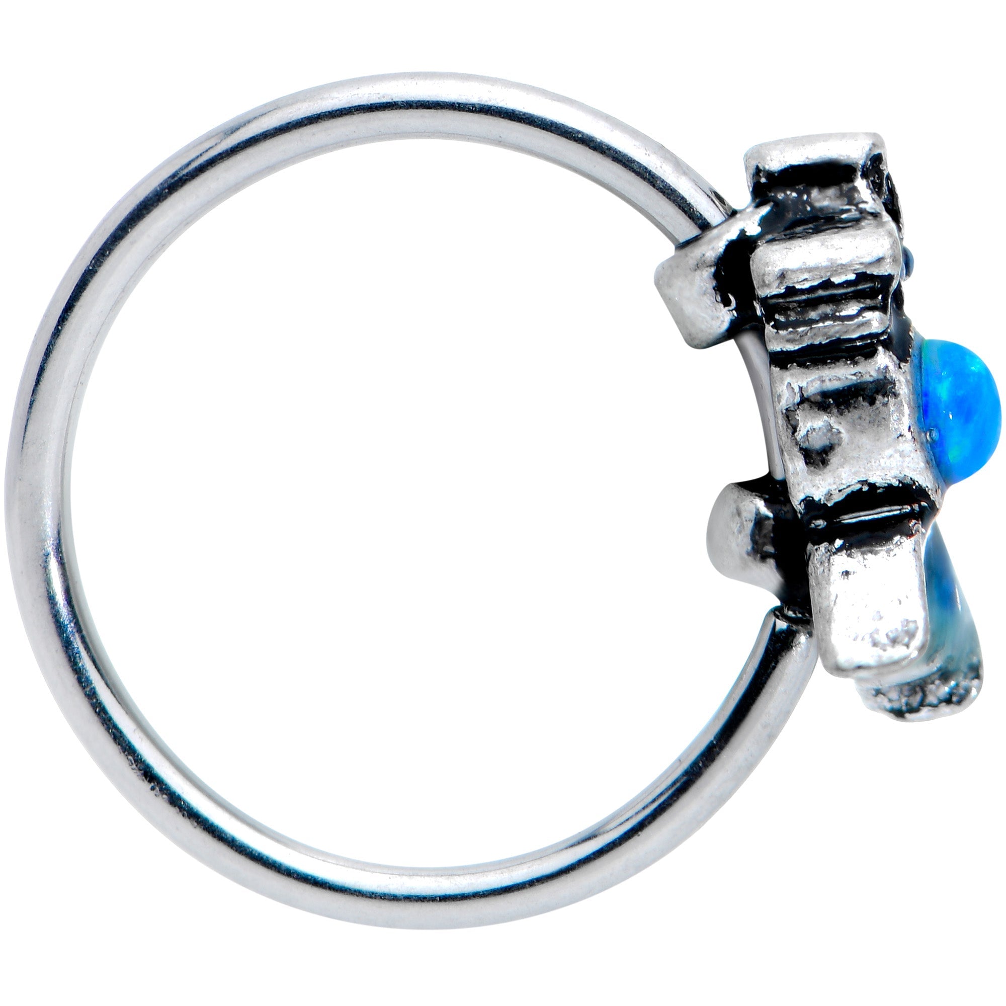 BodyCandy 20G 5/16 Blue Synthetic Opal Blue Tail Mermaid Nose Hoop — lifestyle context