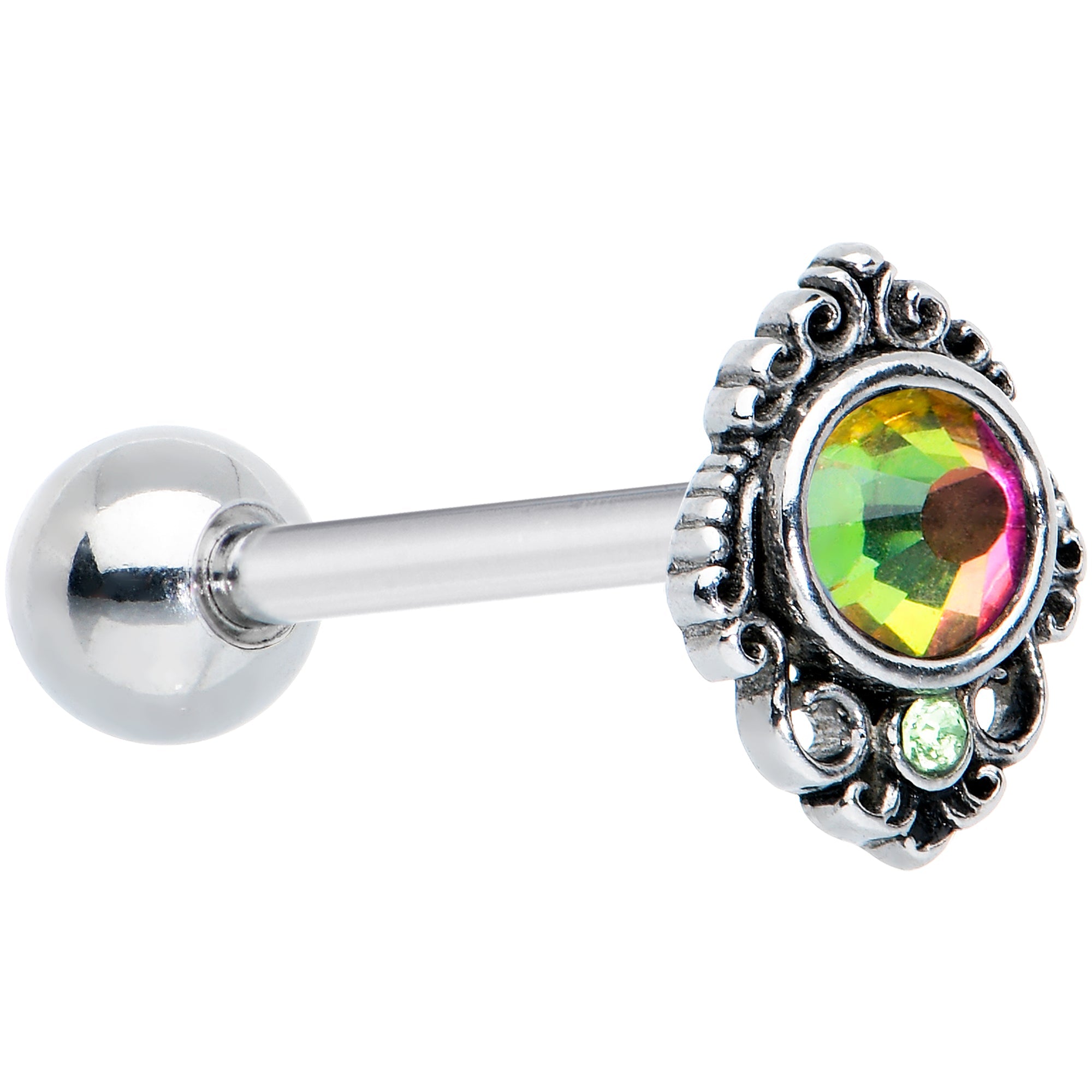 BodyCandy Green Orange Tourmaline Fire Barbell Tongue Ring — main product shot