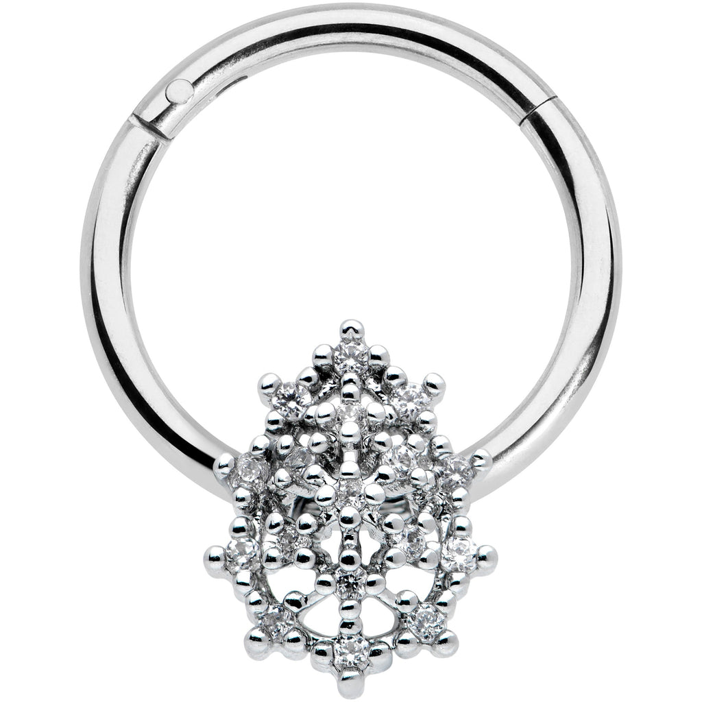BodyCandy 16G 3/8 Clear CZ Gem Nubbly Textured Drop Hinged Segment Ring — main product shot