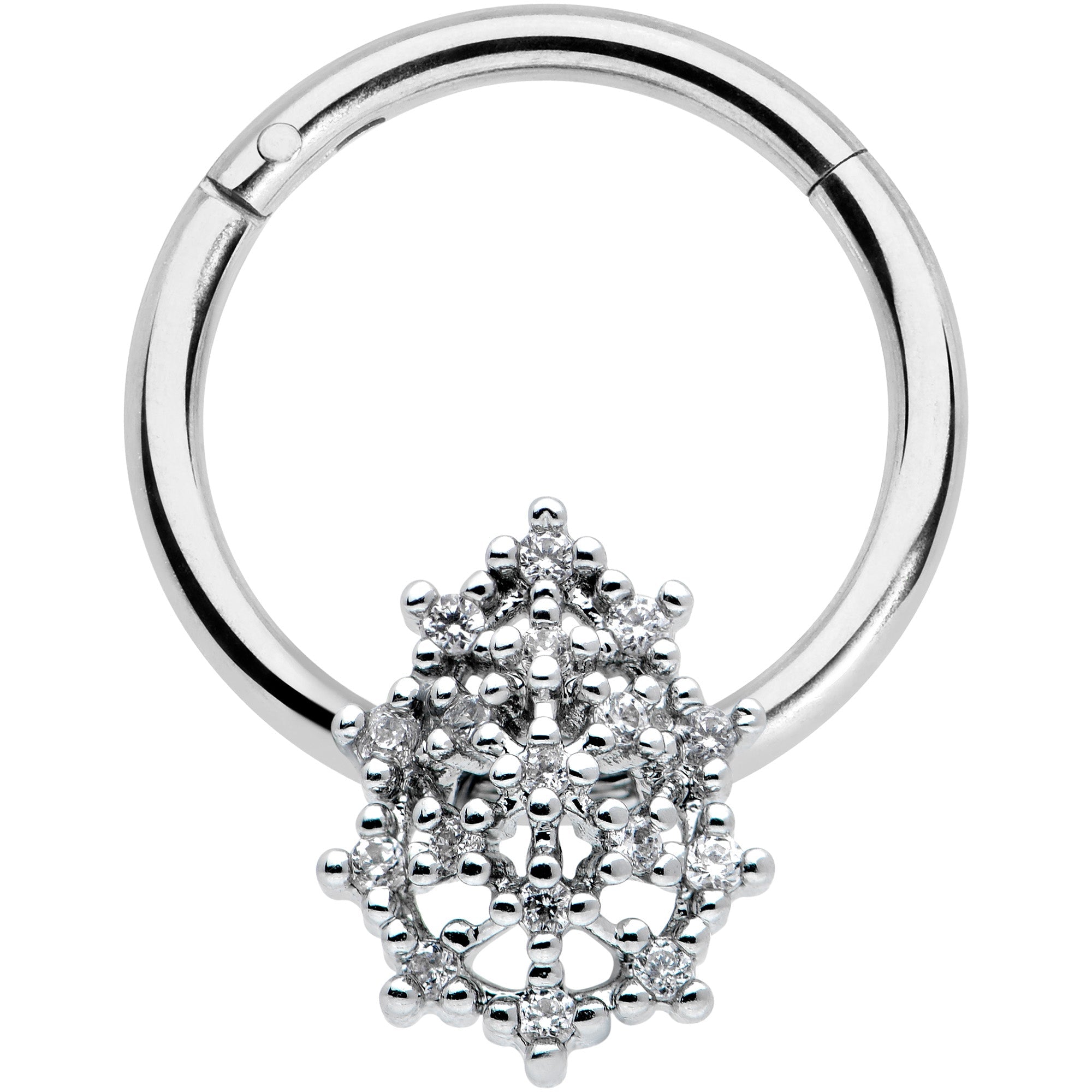 BodyCandy 16G 3/8 Clear CZ Gem Nubbly Textured Drop Hinged Segment Ring — main product shot