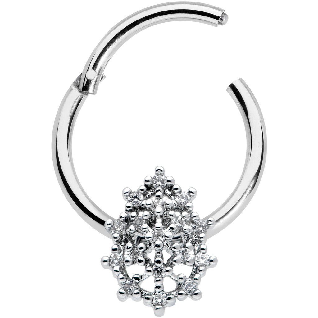 BodyCandy 16G 3/8 Clear CZ Gem Nubbly Textured Drop Hinged Segment Ring — detail close-up