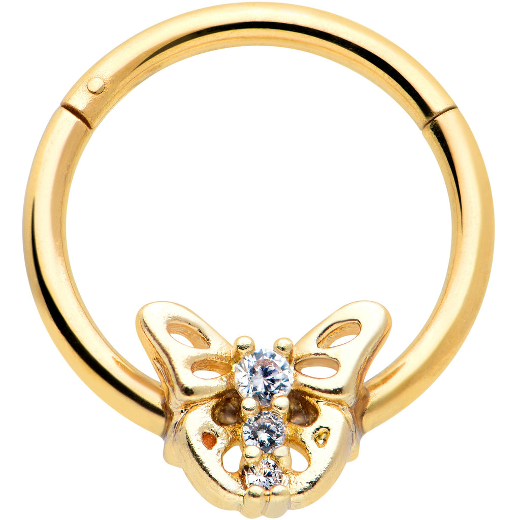 BodyCandy 16G 3/8 Clear CZ Gem Gold Tone Open Butterfly Hinged Segment Ring — main product shot