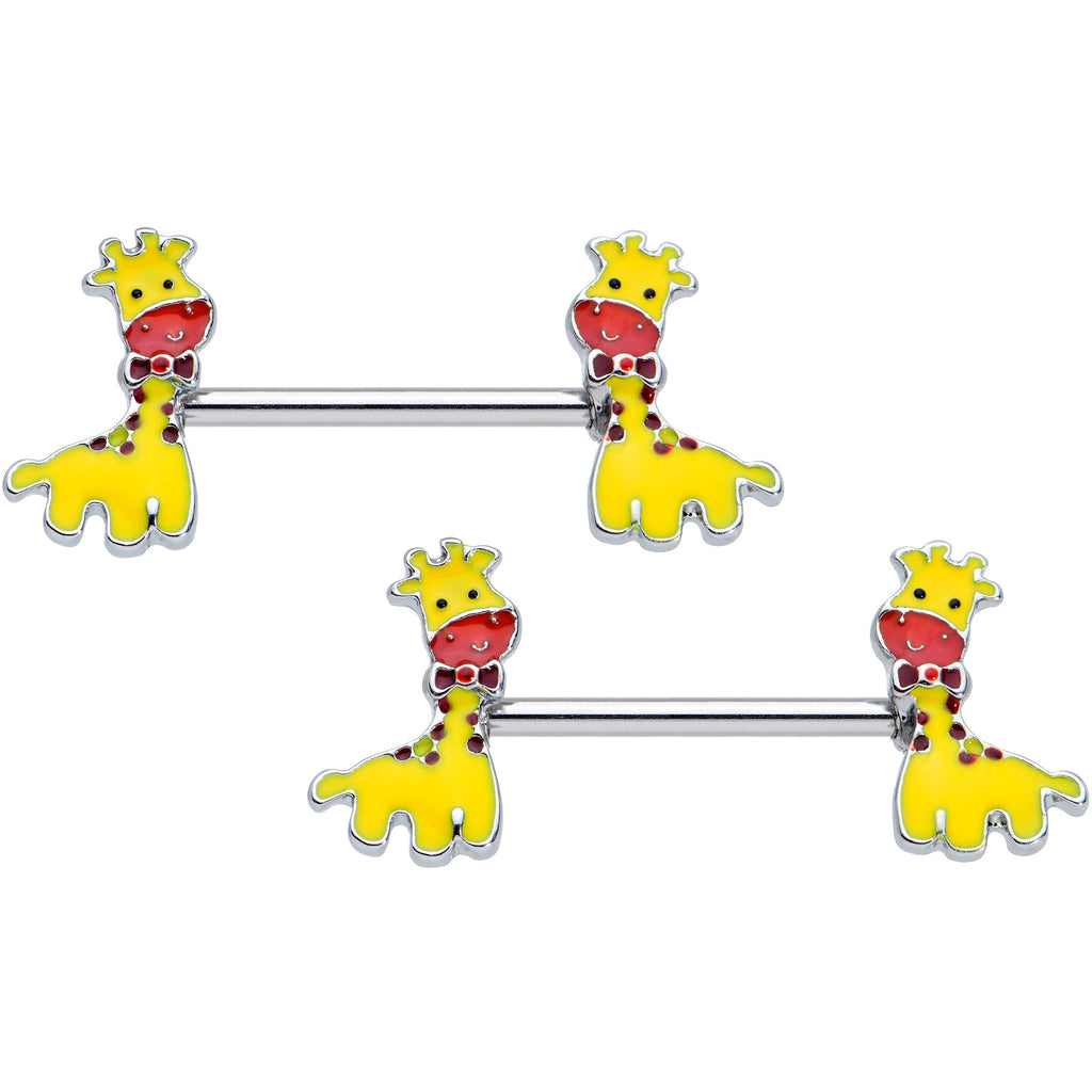 BodyCandy 14G 9/16 Bow Tie Yellow Red Giraffe Barbell Nipple Ring Set — main product shot