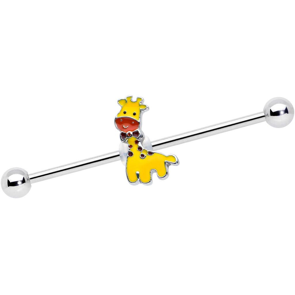 BodyCandy 14G Bow Tie Yellow Red Giraffe Industrial Barbell 38mm — main product shot