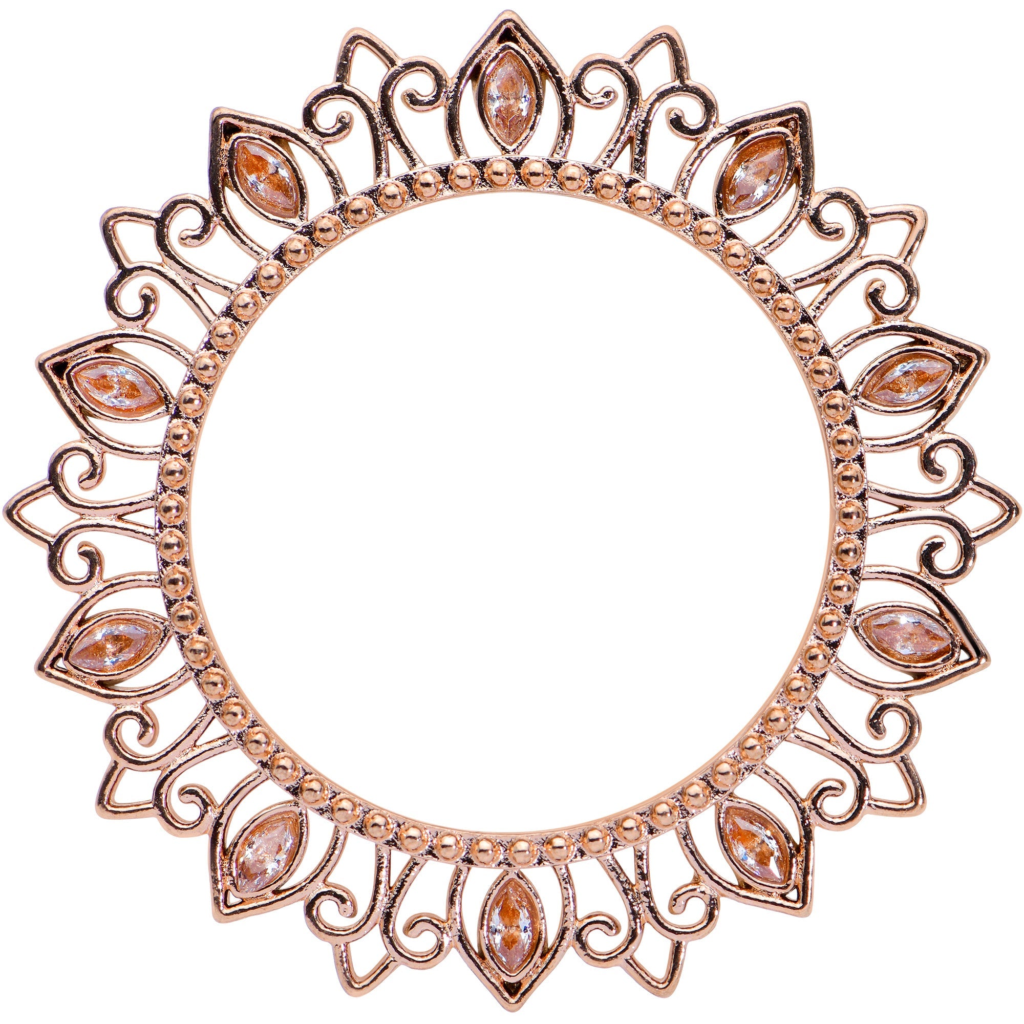 BodyCandy Brown Gem Rose Gold Tone Floral Edge Screw Fit Tunnel Plug Set — side view