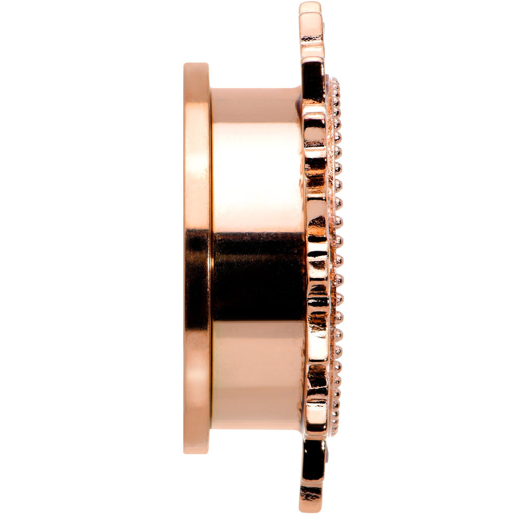 BodyCandy Brown Gem Rose Gold Tone Floral Edge Screw Fit Tunnel Plug Set — back view