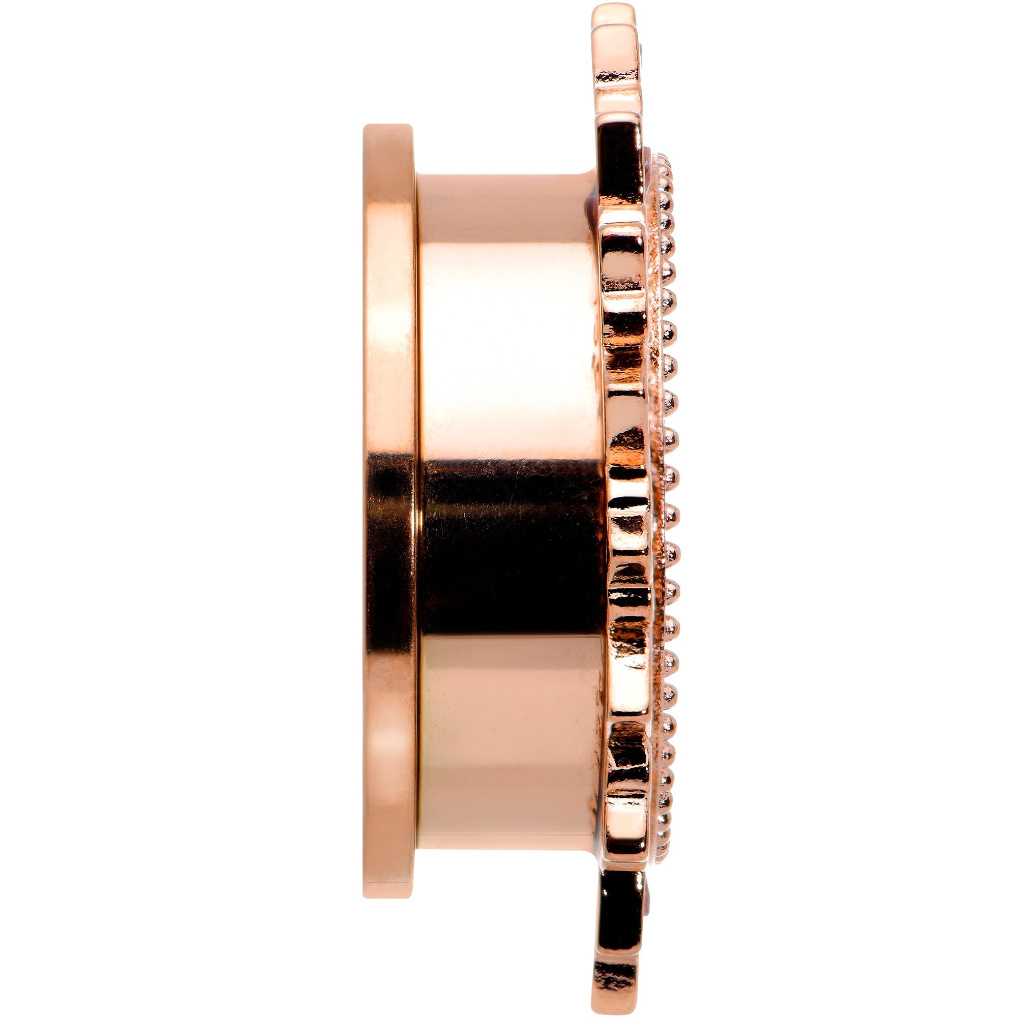 BodyCandy Brown Gem Rose Gold Tone Floral Edge Screw Fit Tunnel Plug Set — back view