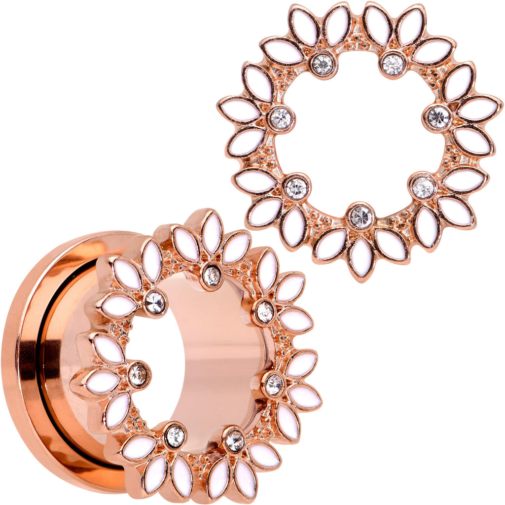 BodyCandy Clear Gem Rose Gold Tone White Leaves Screw Fit Tunnel Plug Set — packaging