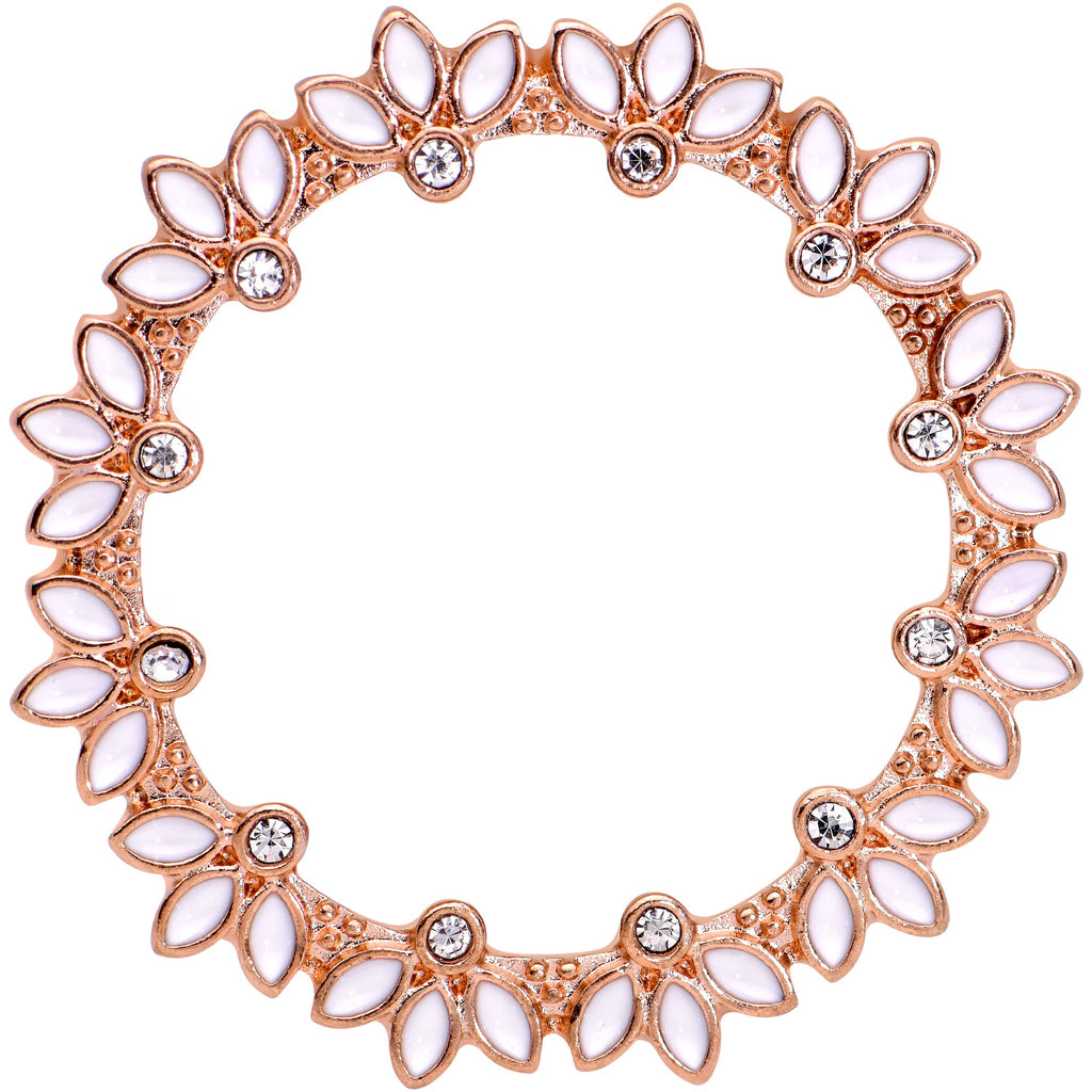 BodyCandy Clear Gem Rose Gold Tone White Leaves Screw Fit Tunnel Plug Set — side view