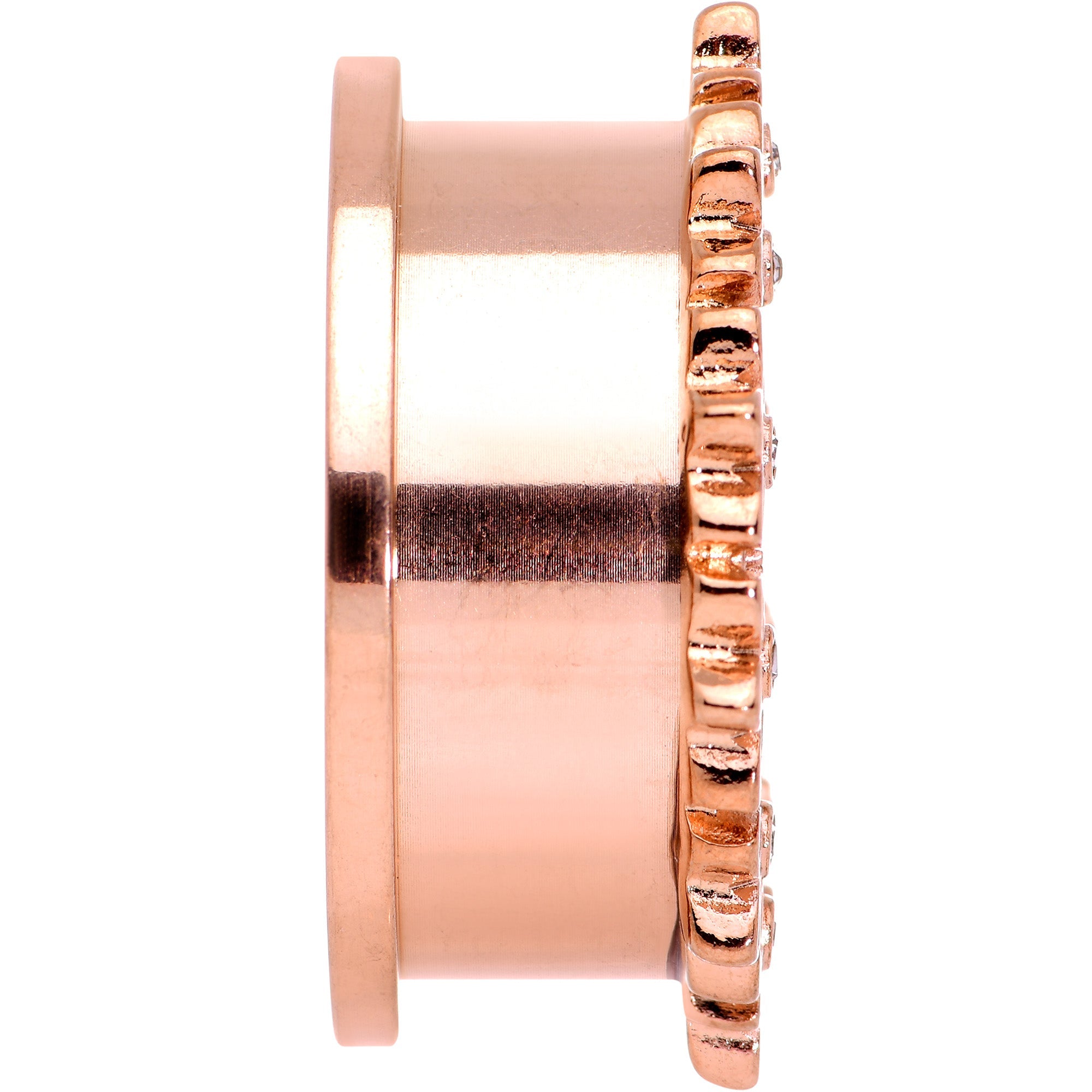BodyCandy Clear Gem Rose Gold Tone White Leaves Screw Fit Tunnel Plug Set — back view