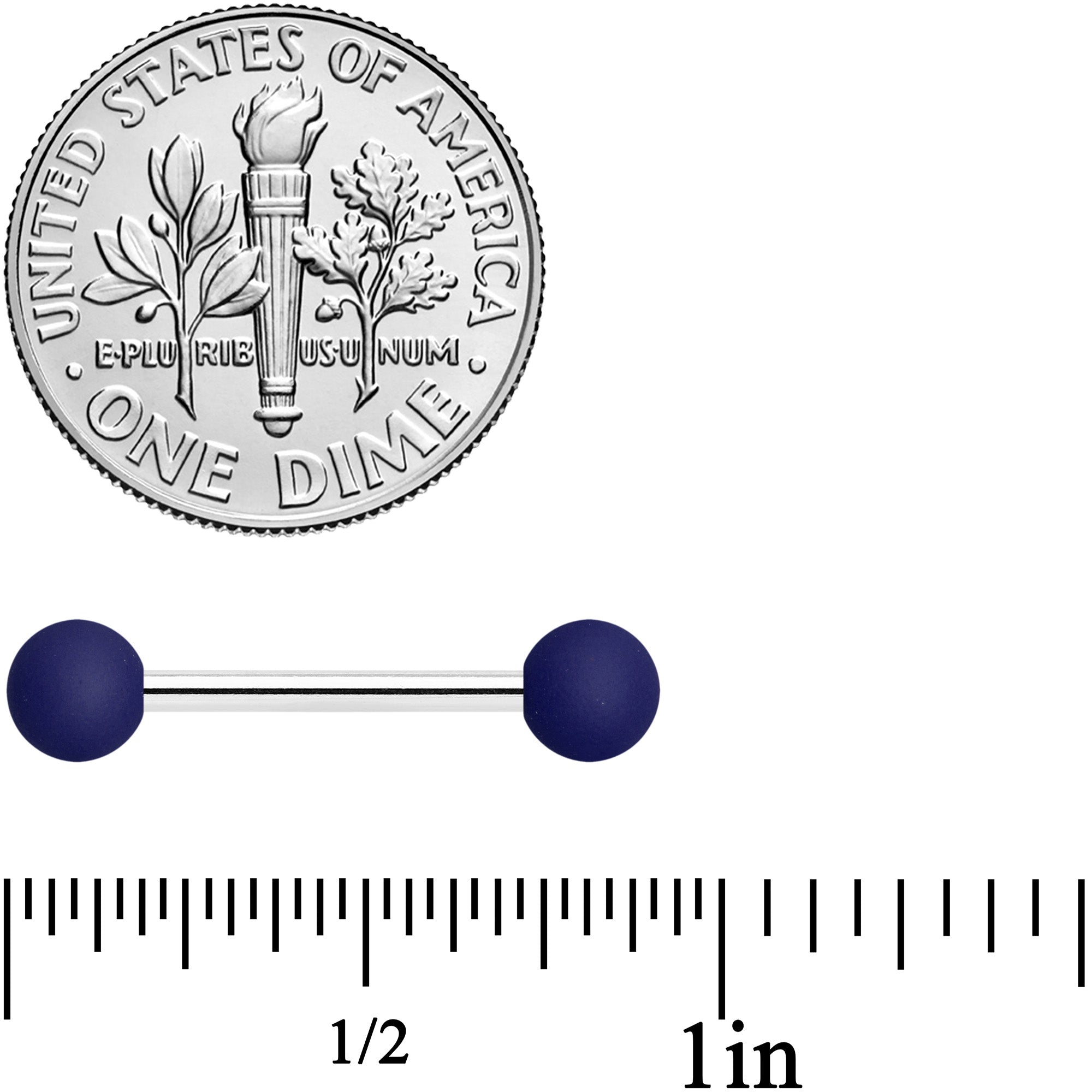 BodyCandy 14G 9/16 Navy Blue Soft Finish Barbell Nipple Ring Set — detail close-up