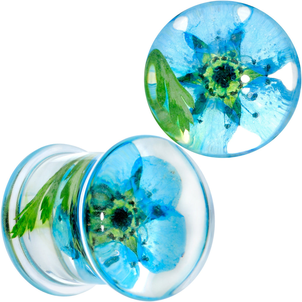 BodyCandy Clear Acrylic Color Pressed Flowers Double Flare Plug Set — back view