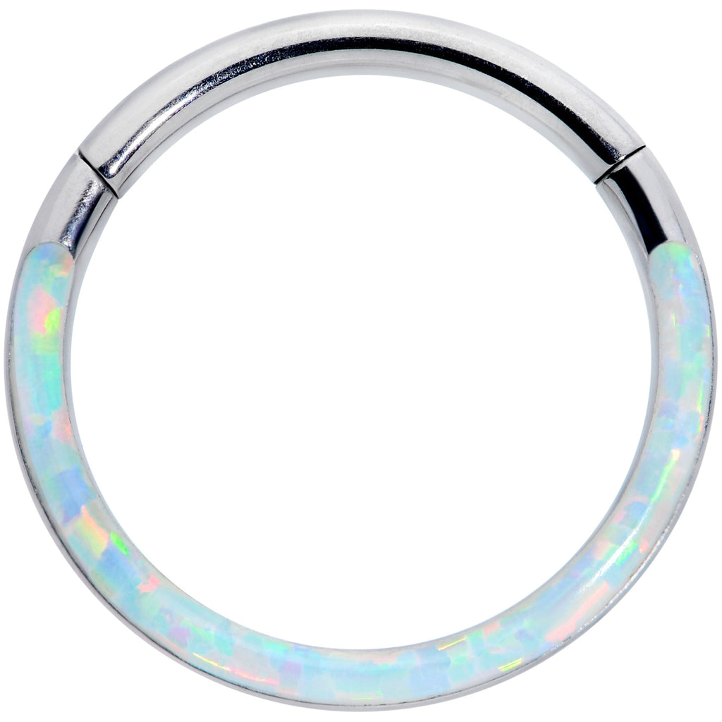 BodyCandy 16G 3/8 White Synthetic Opal Implant Grade Titanium Segment Ring — main product shot