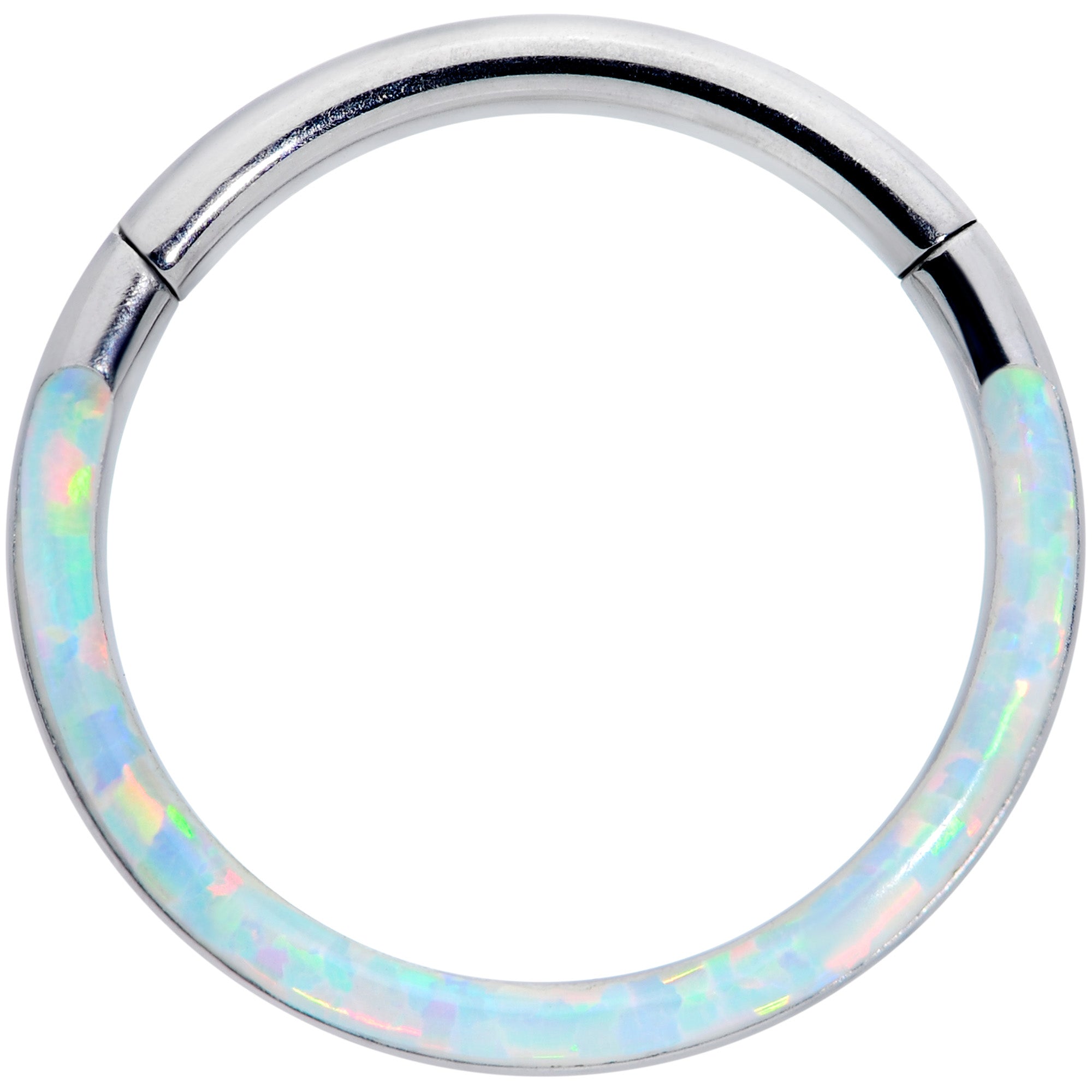 BodyCandy 16G 3/8 White Synthetic Opal Implant Grade Titanium Segment Ring — main product shot