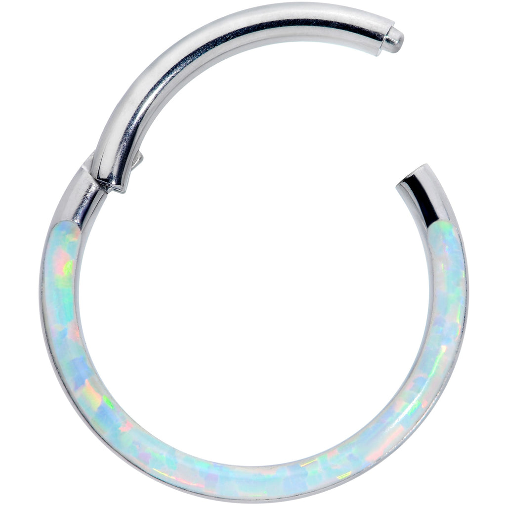 BodyCandy 16G 3/8 White Synthetic Opal Implant Grade Titanium Segment Ring — detail close-up
