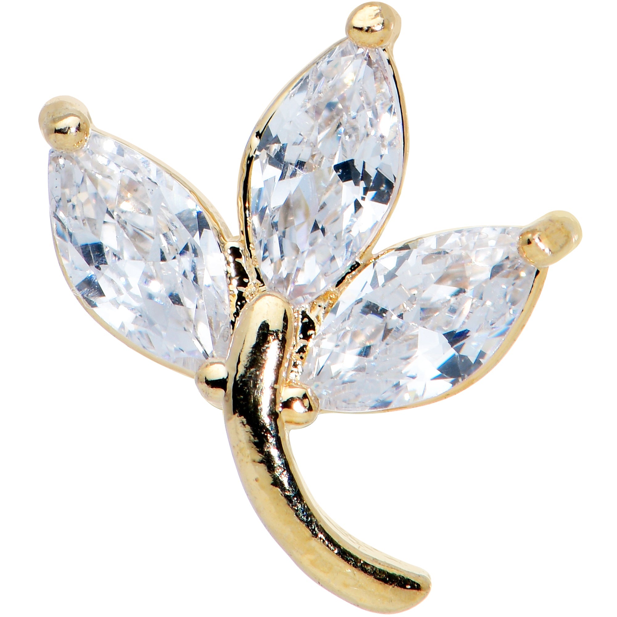 BodyCandy 16G 1/4 Clear CZ Gem Gold Tone Leaves Internal Thread Labret — detail close-up