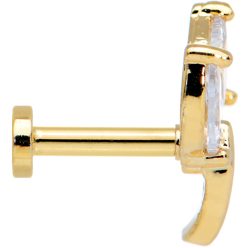 BodyCandy 16G 1/4 Clear CZ Gem Gold Tone Leaves Internal Thread Labret — lifestyle context