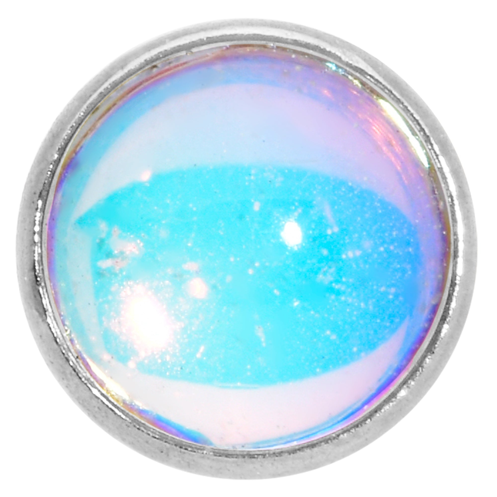 BodyCandy 16G 1/4 White Faux Opal Internally Threaded Labret Monroe Tragus — detail close-up