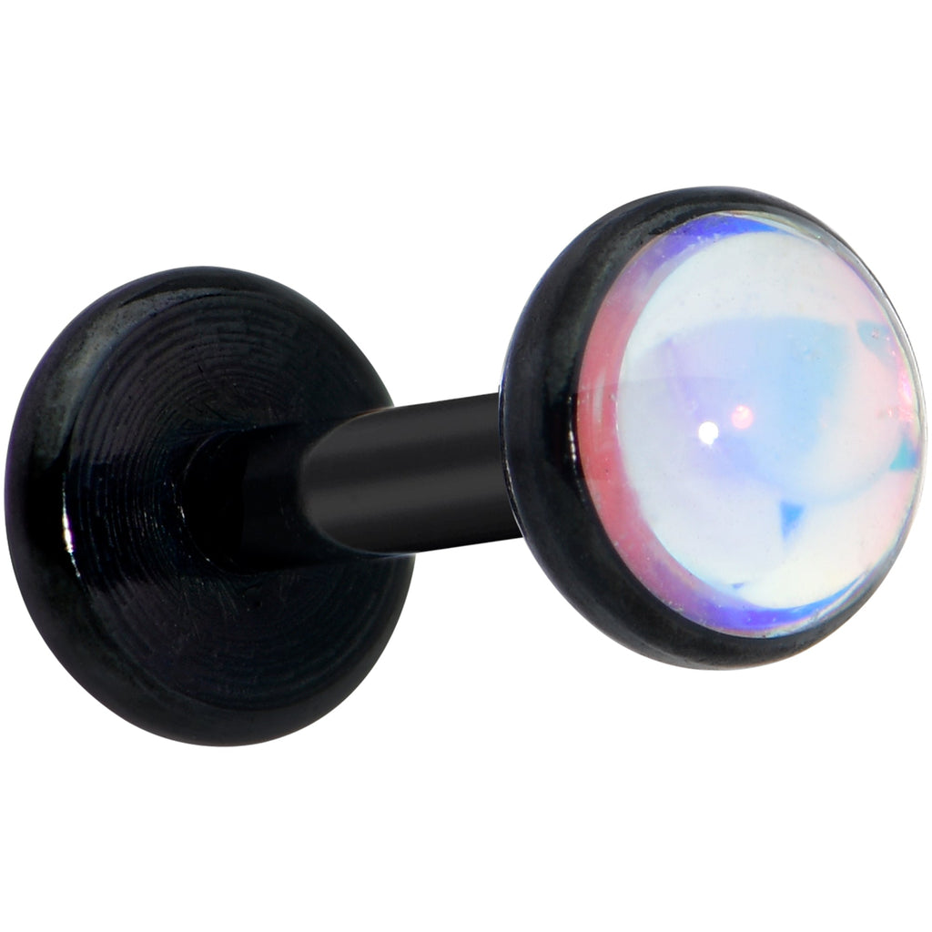 BodyCandy 16G 1/4 White Faux Opal Black Internal Thread Labret Tragus — main product shot