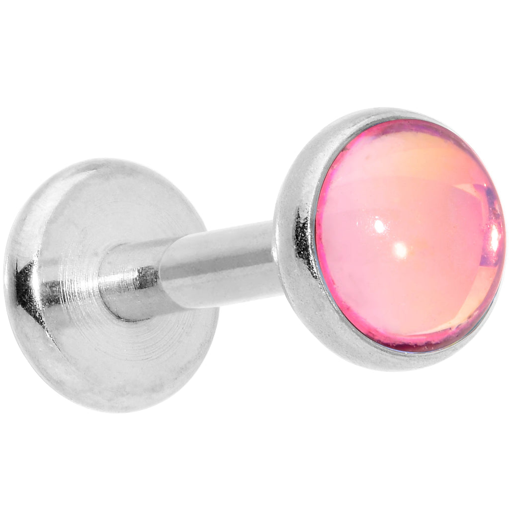 BodyCandy 16G 1/4 Pink Faux Opal Internally Threaded Labret Monroe Tragus — main product shot