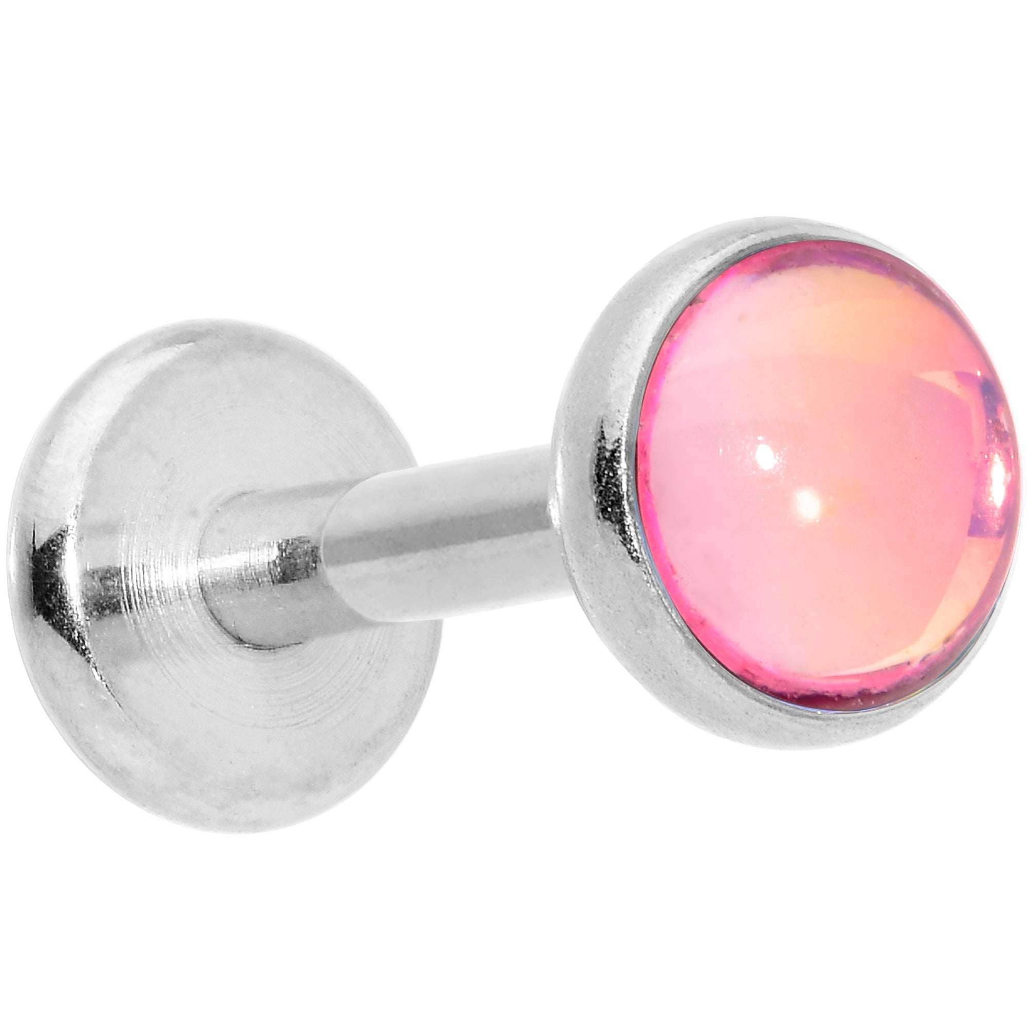 BodyCandy 16G 1/4 Pink Faux Opal Internally Threaded Labret Monroe Tragus — main product shot