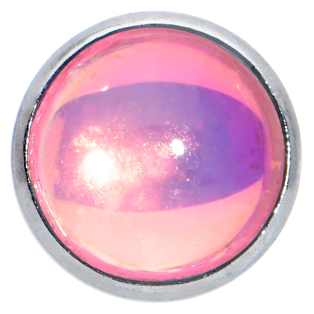 BodyCandy 16G 1/4 Pink Faux Opal Internally Threaded Labret Monroe Tragus — detail close-up