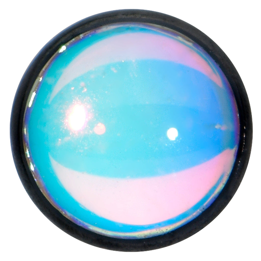 BodyCandy 16G 5/16 White Faux Opal Black Internally Threaded Labret Tragus — detail close-up