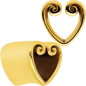 Gold Tone Curled Heart Valentines Day Tunnel Plug Set
