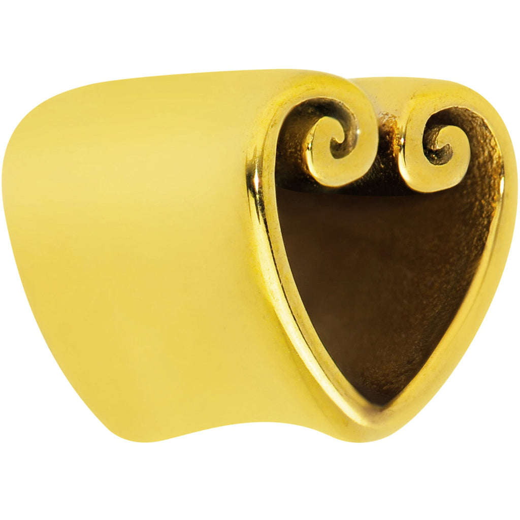 BodyCandy Gold Tone Curled Heart Valentines Day Tunnel Plug Set — detail close-up