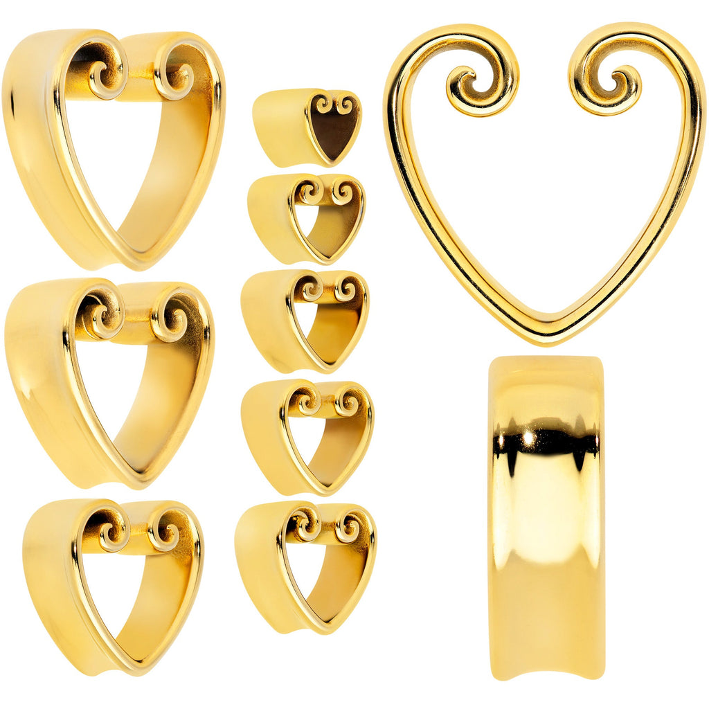 BodyCandy Gold Tone Curled Heart Valentines Day Tunnel Plug Set — back view