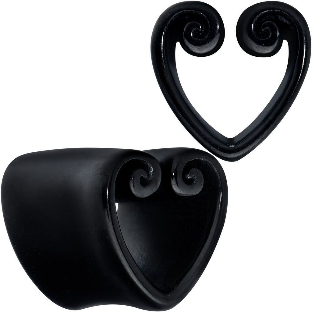 BodyCandy Black Curled Heart Valentines Day Tunnel Plug Set — main product shot