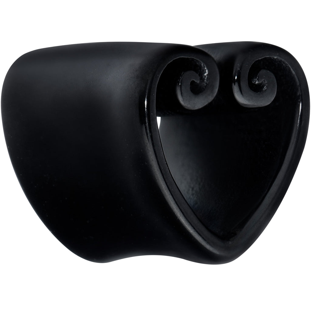 BodyCandy Black Curled Heart Valentines Day Tunnel Plug Set — detail close-up