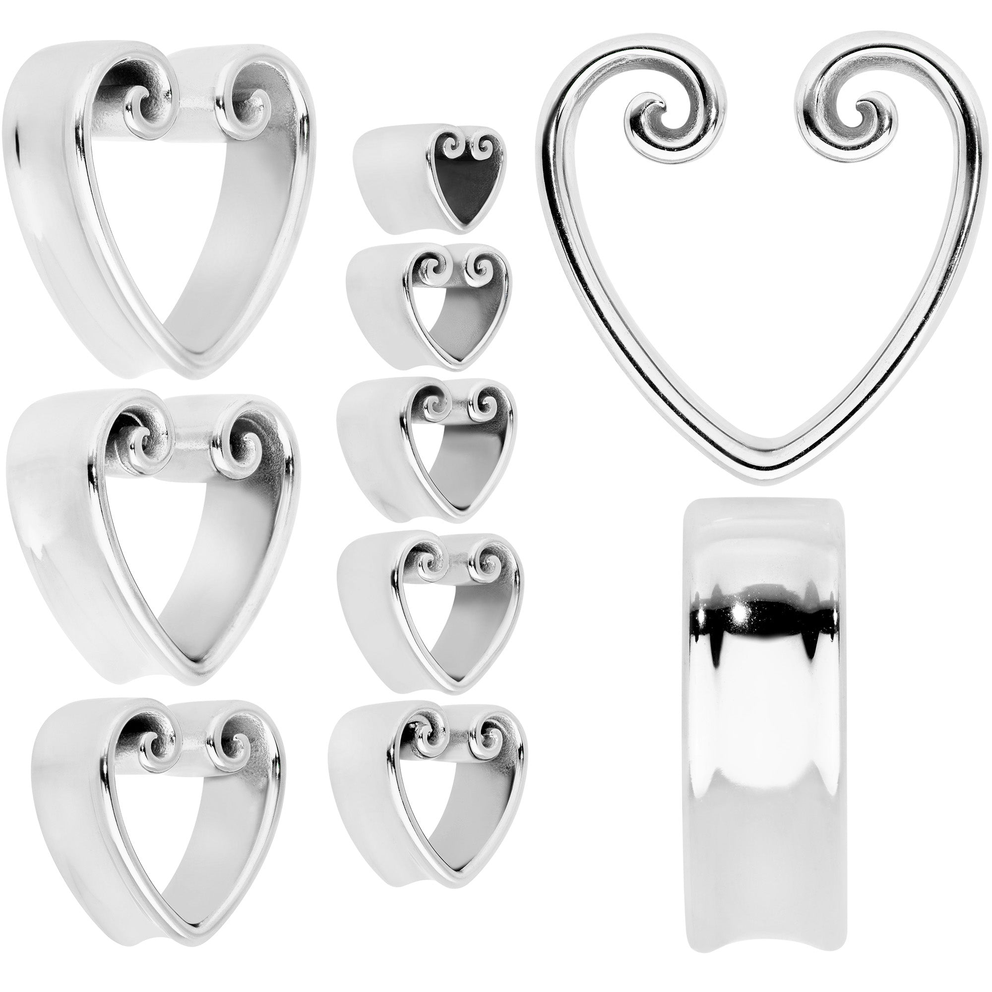 BodyCandy Curled Heart Valentines Day Tunnel Plug Set — back view