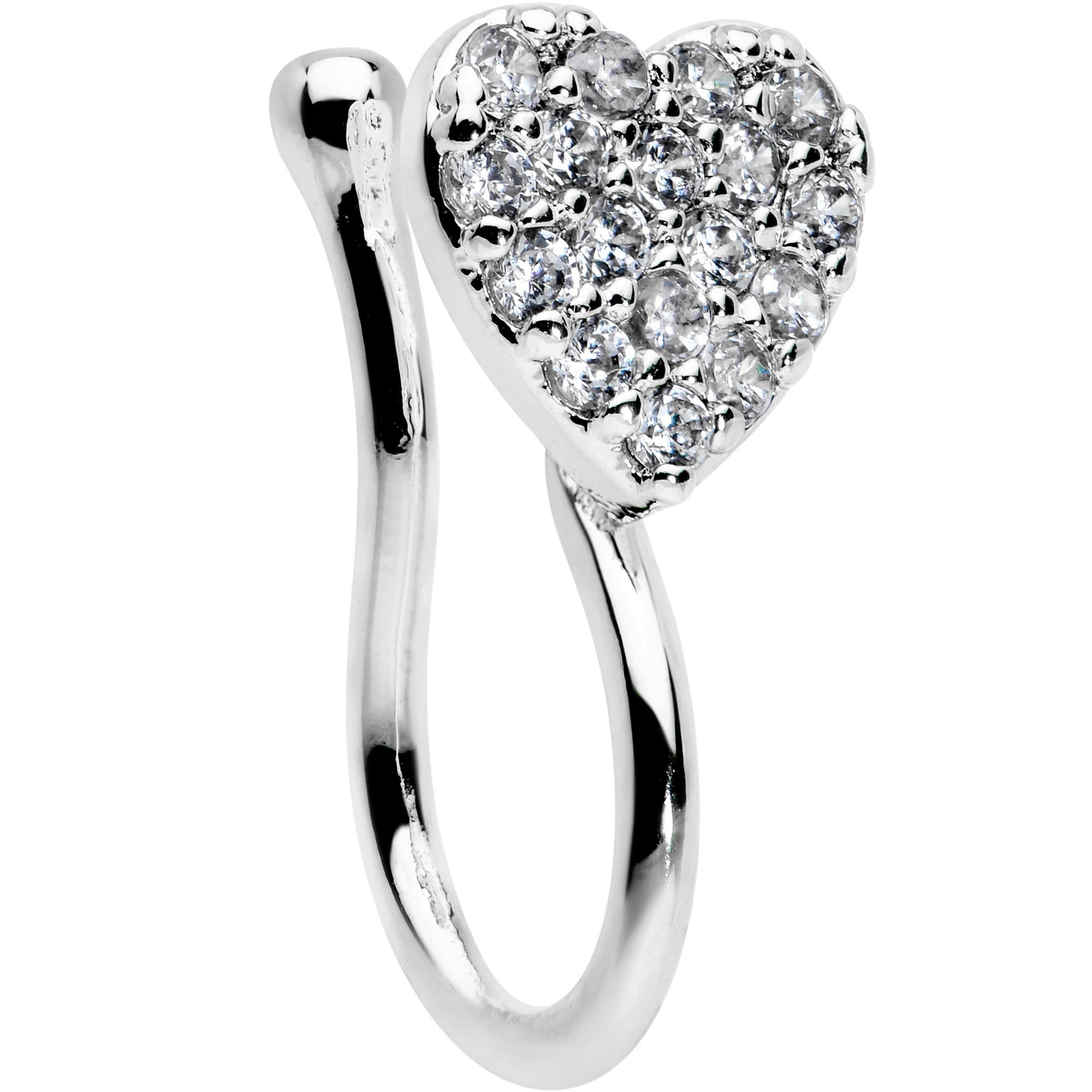 BodyCandy Clear CZ Gem Paved Heart Clip On Fake Nose Ring — main product shot