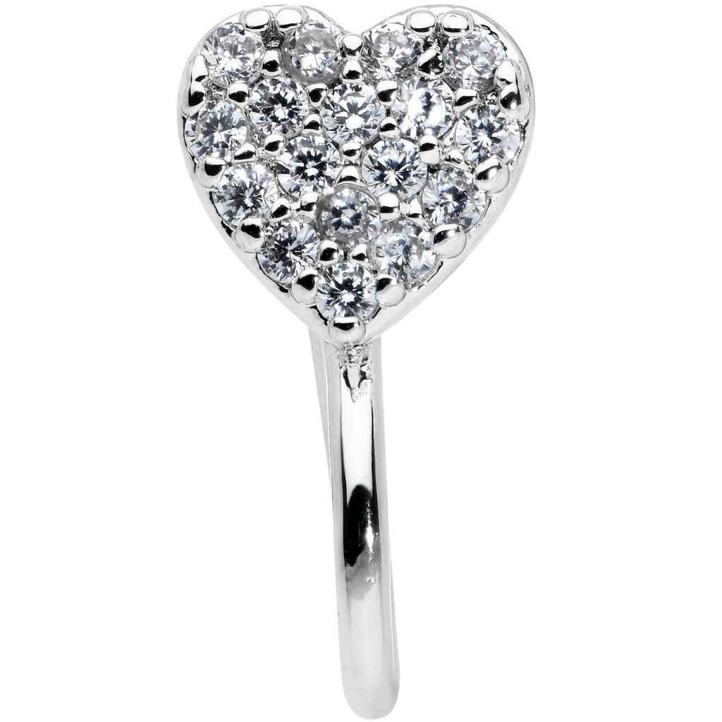 BodyCandy Clear CZ Gem Paved Heart Clip On Fake Nose Ring — detail close-up