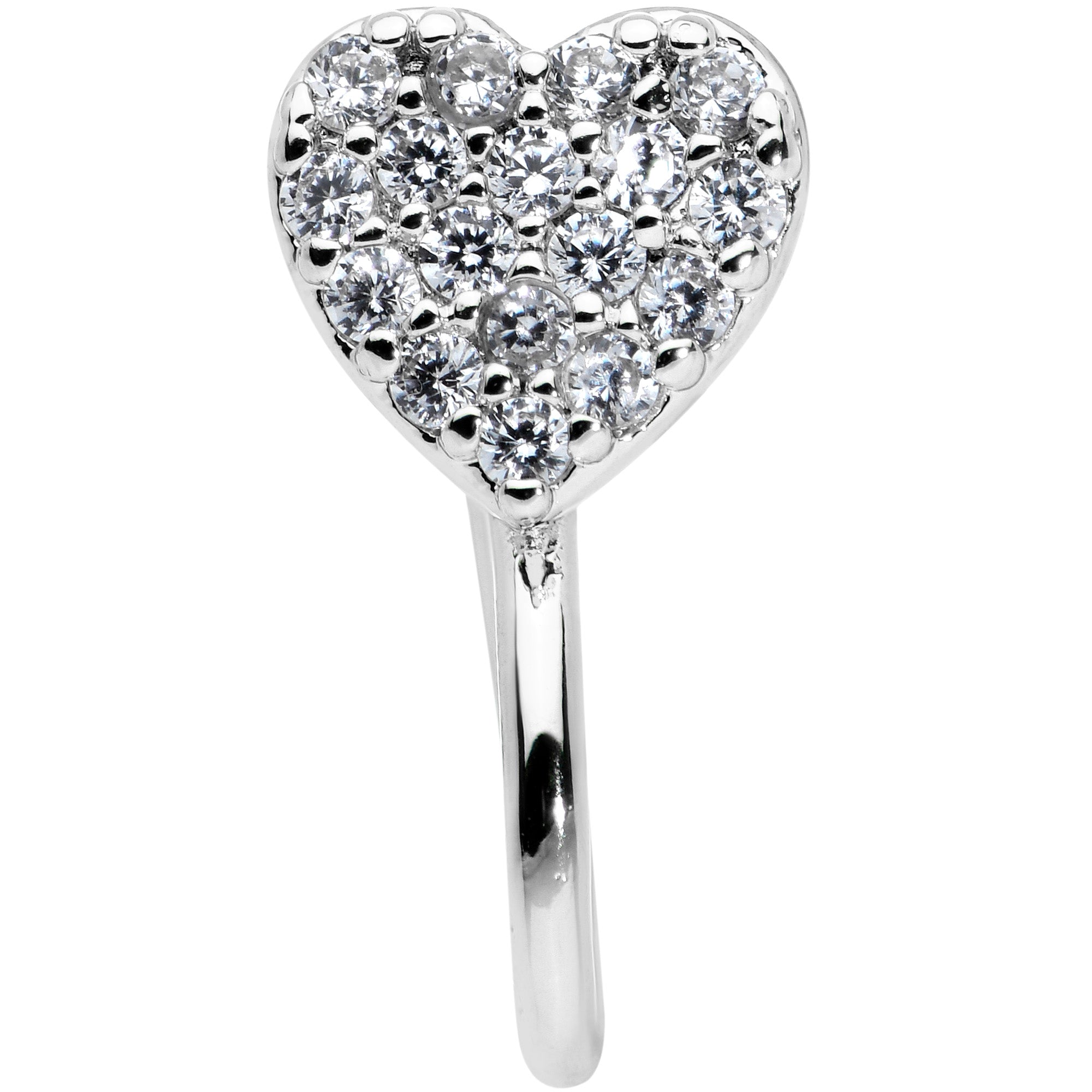 BodyCandy Clear CZ Gem Paved Heart Clip On Fake Nose Ring — detail close-up