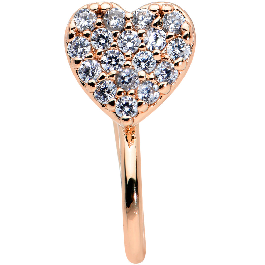 BodyCandy Clear CZ Gem Rose Gold Tone Paved Heart Clip On Fake Nose Ring — detail close-up