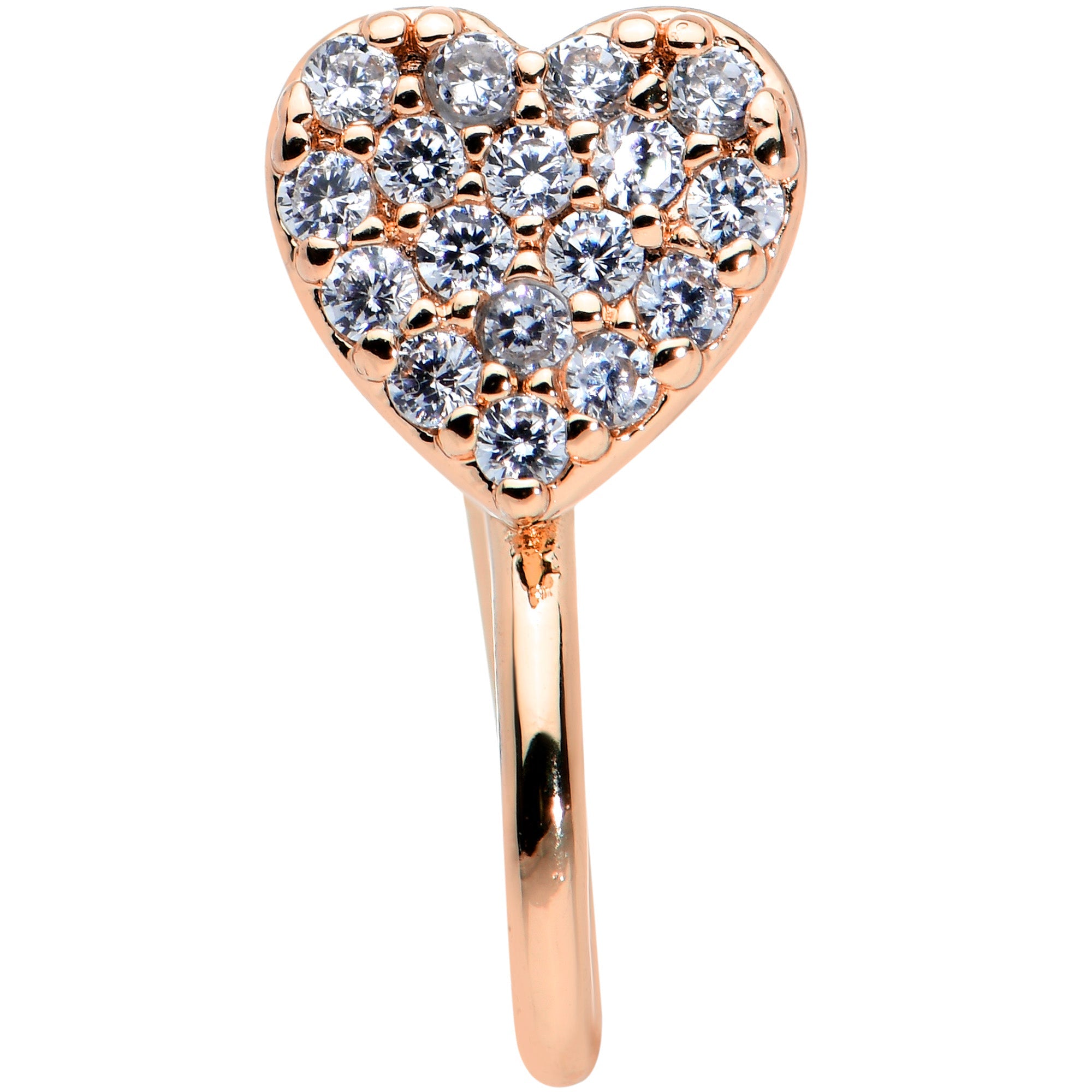 BodyCandy Clear CZ Gem Rose Gold Tone Paved Heart Clip On Fake Nose Ring — detail close-up