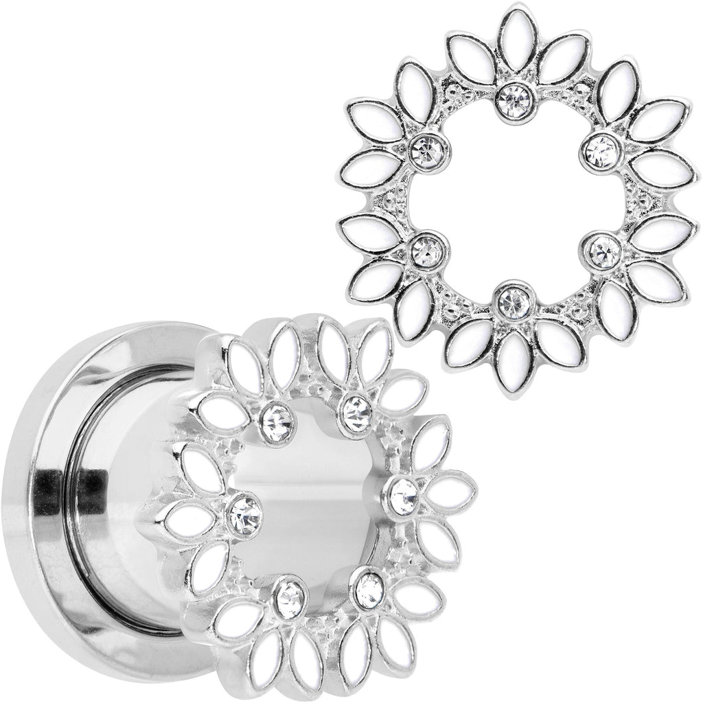 BodyCandy Clear Gem White Leaves Screw Fit Tunnel Plug Set — alternative angle