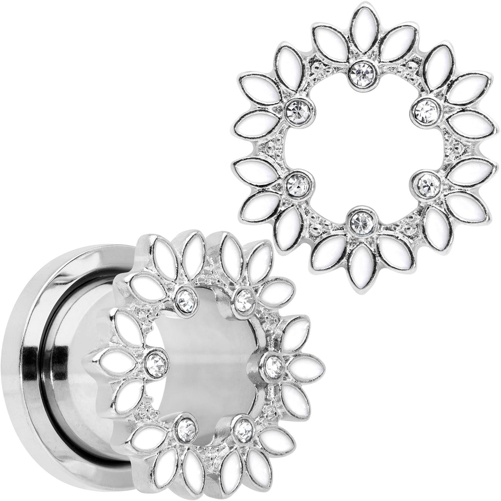 BodyCandy Clear Gem White Leaves Screw Fit Tunnel Plug Set — color detail